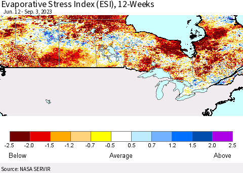 Canada Evaporative Stress Index (ESI), 12-Weeks Thematic Map For 8/28/2023 - 9/3/2023