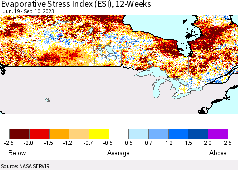 Canada Evaporative Stress Index (ESI), 12-Weeks Thematic Map For 9/4/2023 - 9/10/2023
