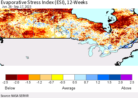 Canada Evaporative Stress Index (ESI), 12-Weeks Thematic Map For 9/11/2023 - 9/17/2023