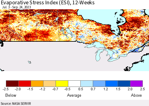 Canada Evaporative Stress Index (ESI), 12-Weeks Thematic Map For 9/18/2023 - 9/24/2023