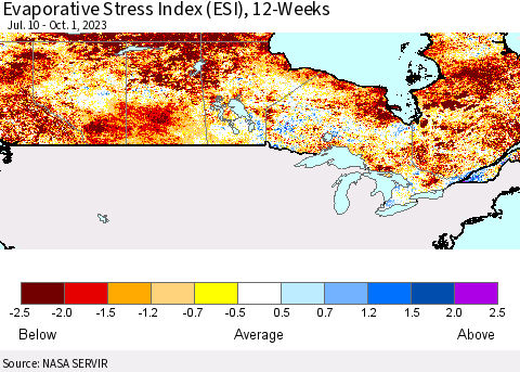Canada Evaporative Stress Index (ESI), 12-Weeks Thematic Map For 9/25/2023 - 10/1/2023