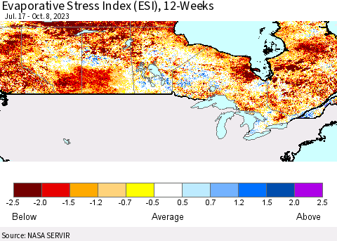 Canada Evaporative Stress Index (ESI), 12-Weeks Thematic Map For 10/2/2023 - 10/8/2023