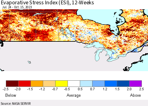 Canada Evaporative Stress Index (ESI), 12-Weeks Thematic Map For 10/9/2023 - 10/15/2023