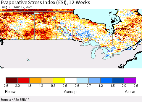 Canada Evaporative Stress Index (ESI), 12-Weeks Thematic Map For 11/6/2023 - 11/12/2023