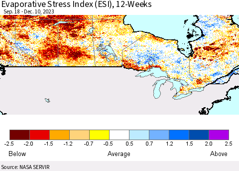 Canada Evaporative Stress Index (ESI), 12-Weeks Thematic Map For 12/4/2023 - 12/10/2023