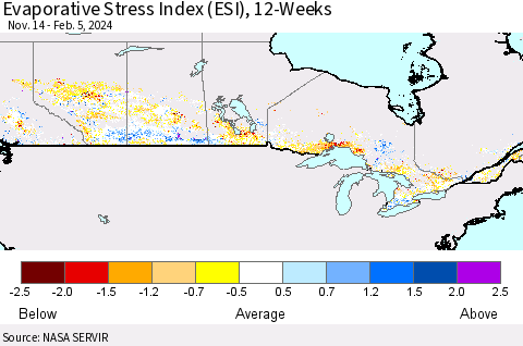 Canada Evaporative Stress Index (ESI), 12-Weeks Thematic Map For 2/5/2024 - 2/11/2024