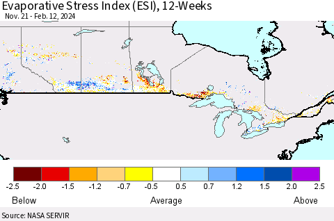 Canada Evaporative Stress Index (ESI), 12-Weeks Thematic Map For 2/12/2024 - 2/18/2024