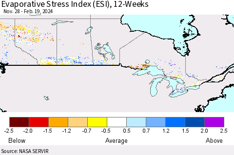 Canada Evaporative Stress Index (ESI), 12-Weeks Thematic Map For 2/19/2024 - 2/25/2024