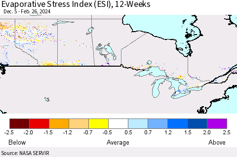 Canada Evaporative Stress Index (ESI), 12-Weeks Thematic Map For 2/26/2024 - 3/3/2024