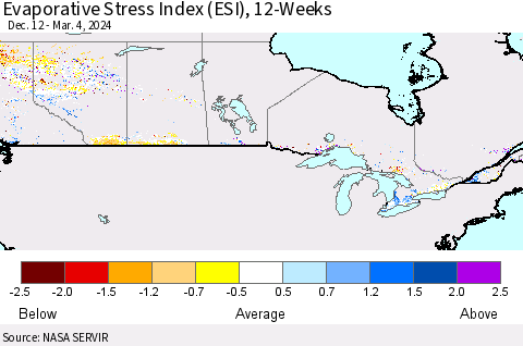 Canada Evaporative Stress Index (ESI), 12-Weeks Thematic Map For 3/4/2024 - 3/10/2024