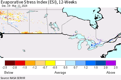 Canada Evaporative Stress Index (ESI), 12-Weeks Thematic Map For 3/11/2024 - 3/17/2024