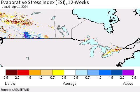 Canada Evaporative Stress Index (ESI), 12-Weeks Thematic Map For 4/1/2024 - 4/7/2024
