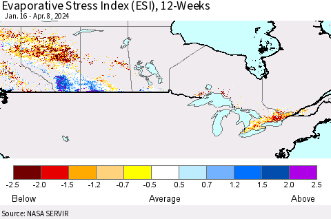 Canada Evaporative Stress Index (ESI), 12-Weeks Thematic Map For 4/8/2024 - 4/14/2024