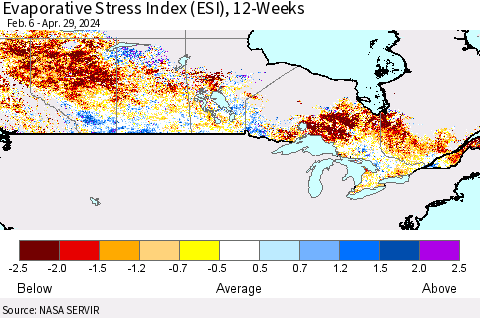 Canada Evaporative Stress Index (ESI), 12-Weeks Thematic Map For 4/29/2024 - 5/5/2024