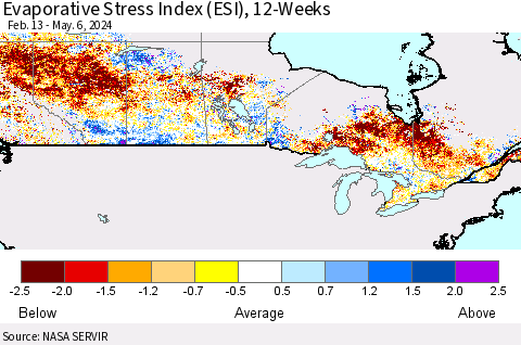 Canada Evaporative Stress Index (ESI), 12-Weeks Thematic Map For 5/6/2024 - 5/12/2024