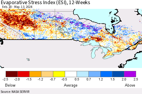 Canada Evaporative Stress Index (ESI), 12-Weeks Thematic Map For 5/13/2024 - 5/19/2024