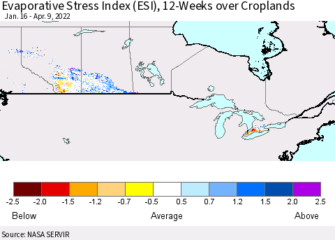 Canada Evaporative Stress Index (ESI), 12-Weeks over Croplands Thematic Map For 4/4/2022 - 4/10/2022
