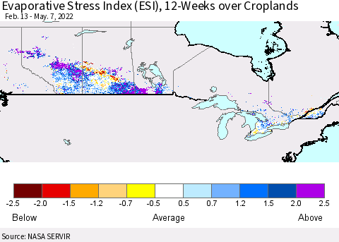 Canada Evaporative Stress Index (ESI), 12-Weeks over Croplands Thematic Map For 5/2/2022 - 5/8/2022