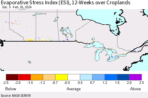 Canada Evaporative Stress Index (ESI), 12-Weeks over Croplands Thematic Map For 2/26/2024 - 3/3/2024