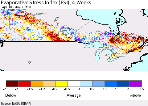 Canada Evaporative Stress Index (ESI), 4-Weeks Thematic Map For 5/3/2021 - 5/9/2021
