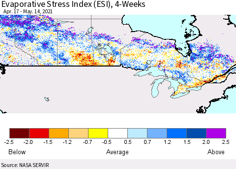 Canada Evaporative Stress Index (ESI), 4-Weeks Thematic Map For 5/10/2021 - 5/16/2021