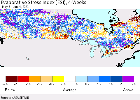 Canada Evaporative Stress Index (ESI), 4-Weeks Thematic Map For 5/31/2021 - 6/6/2021