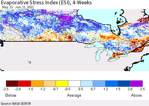 Canada Evaporative Stress Index (ESI), 4-Weeks Thematic Map For 6/7/2021 - 6/13/2021