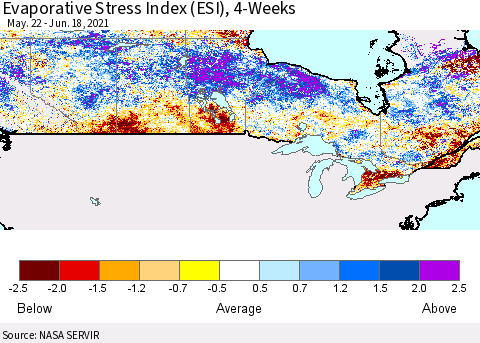 Canada Evaporative Stress Index (ESI), 4-Weeks Thematic Map For 6/14/2021 - 6/20/2021