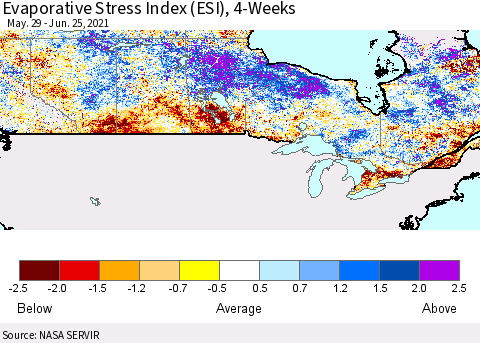 Canada Evaporative Stress Index (ESI), 4-Weeks Thematic Map For 6/21/2021 - 6/27/2021