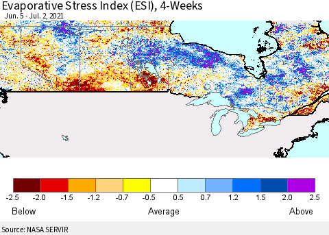 Canada Evaporative Stress Index (ESI), 4-Weeks Thematic Map For 6/28/2021 - 7/4/2021