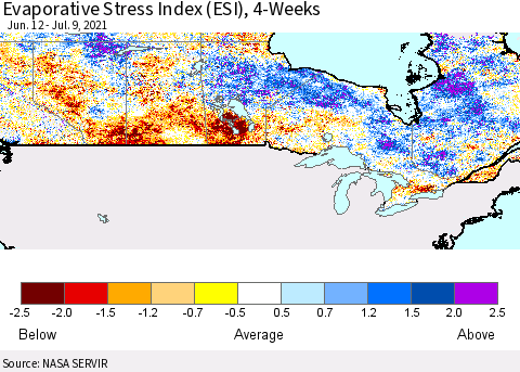 Canada Evaporative Stress Index (ESI), 4-Weeks Thematic Map For 7/5/2021 - 7/11/2021