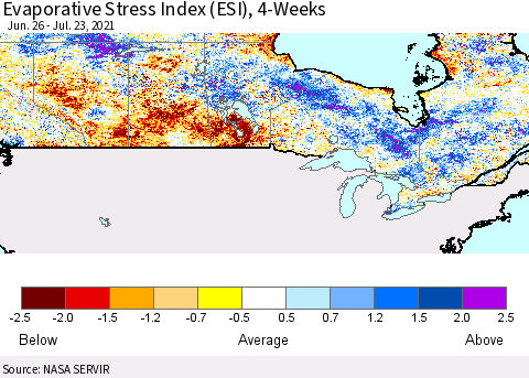 Canada Evaporative Stress Index (ESI), 4-Weeks Thematic Map For 7/19/2021 - 7/25/2021