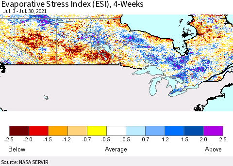 Canada Evaporative Stress Index (ESI), 4-Weeks Thematic Map For 7/26/2021 - 8/1/2021