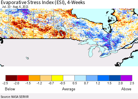 Canada Evaporative Stress Index (ESI), 4-Weeks Thematic Map For 8/2/2021 - 8/8/2021