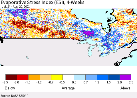 Canada Evaporative Stress Index (ESI), 4-Weeks Thematic Map For 8/16/2021 - 8/22/2021