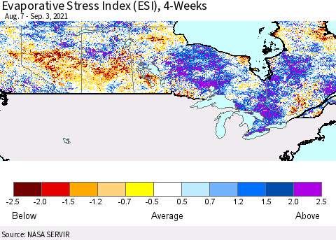 Canada Evaporative Stress Index (ESI), 4-Weeks Thematic Map For 8/30/2021 - 9/5/2021