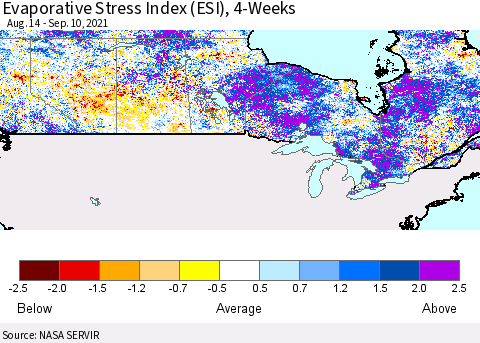 Canada Evaporative Stress Index (ESI), 4-Weeks Thematic Map For 9/6/2021 - 9/12/2021