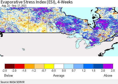 Canada Evaporative Stress Index (ESI), 4-Weeks Thematic Map For 9/13/2021 - 9/19/2021