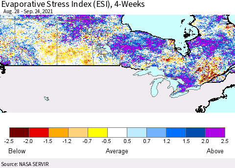 Canada Evaporative Stress Index (ESI), 4-Weeks Thematic Map For 9/20/2021 - 9/26/2021