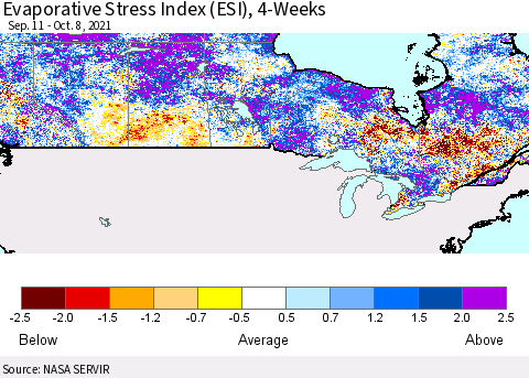 Canada Evaporative Stress Index (ESI), 4-Weeks Thematic Map For 10/4/2021 - 10/10/2021