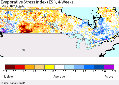 Canada Evaporative Stress Index (ESI), 4-Weeks Thematic Map For 11/1/2021 - 11/7/2021
