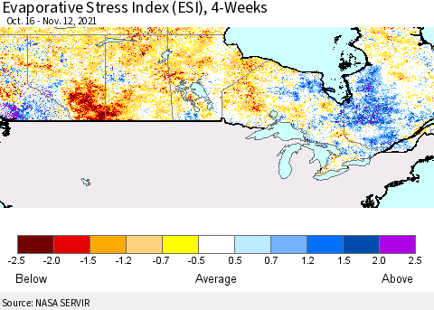 Canada Evaporative Stress Index (ESI), 4-Weeks Thematic Map For 11/8/2021 - 11/14/2021