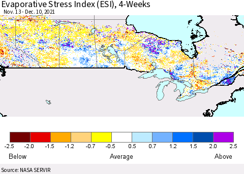 Canada Evaporative Stress Index (ESI), 4-Weeks Thematic Map For 12/6/2021 - 12/12/2021
