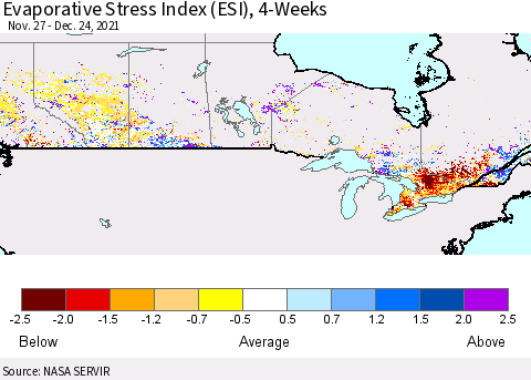Canada Evaporative Stress Index (ESI), 4-Weeks Thematic Map For 12/20/2021 - 12/26/2021