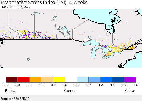 Canada Evaporative Stress Index (ESI), 4-Weeks Thematic Map For 1/3/2022 - 1/9/2022