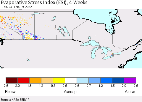 Canada Evaporative Stress Index (ESI), 4-Weeks Thematic Map For 2/14/2022 - 2/20/2022