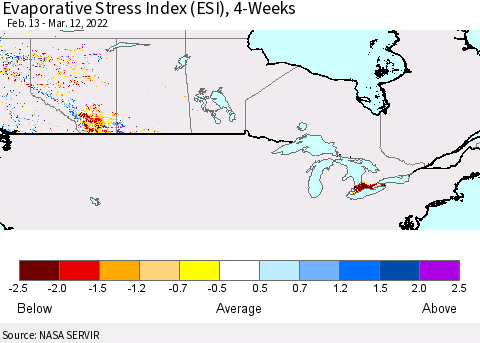 Canada Evaporative Stress Index (ESI), 4-Weeks Thematic Map For 3/7/2022 - 3/13/2022