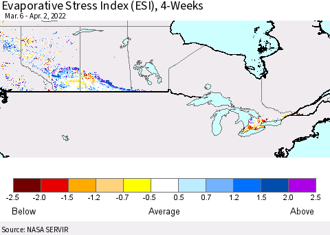 Canada Evaporative Stress Index (ESI), 4-Weeks Thematic Map For 3/28/2022 - 4/3/2022