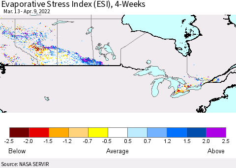Canada Evaporative Stress Index (ESI), 4-Weeks Thematic Map For 4/4/2022 - 4/10/2022