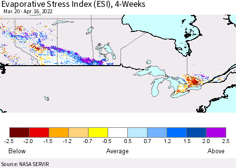 Canada Evaporative Stress Index (ESI), 4-Weeks Thematic Map For 4/11/2022 - 4/17/2022